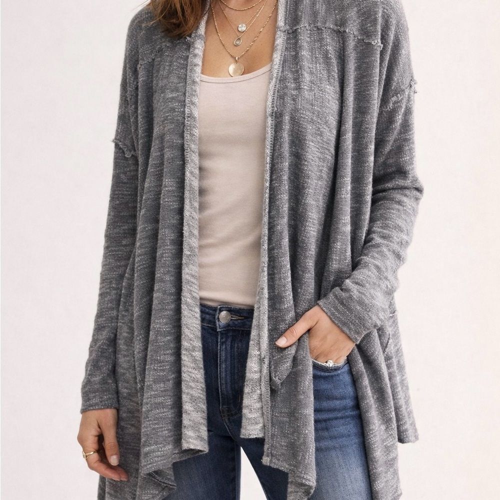 Free People Gray Draped Cardigan